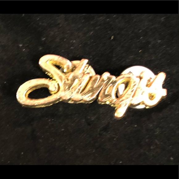 STURGIS Script gold plated Pin 
with posts size 1 1/2" x 1/2"  excellent cond - Picture 7 of 10